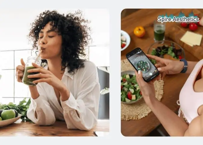 Image of woman looking into her diet and fat freezing Hall Green to improve her health